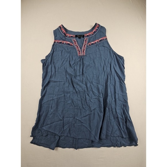 Whispers Tops - Whispers New York Women's Blue‎ Split V Neck Embroidery Blouse Top Plus Size 1X